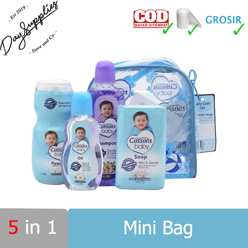 Cussons Baby Mini Bag - Set Perlengkapan Mandi Bayi isi 4pcs (Sabun Batang, Sampo, Bedak dan Minyak) - Mild & Gentle / Soft & Smooth / Fresh & Nourish-1