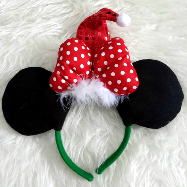 Bando Natal Minnie Mouse Mickey Mouse Christmas Cmas Bulu Merah Hijau Topi Natal Polkadot