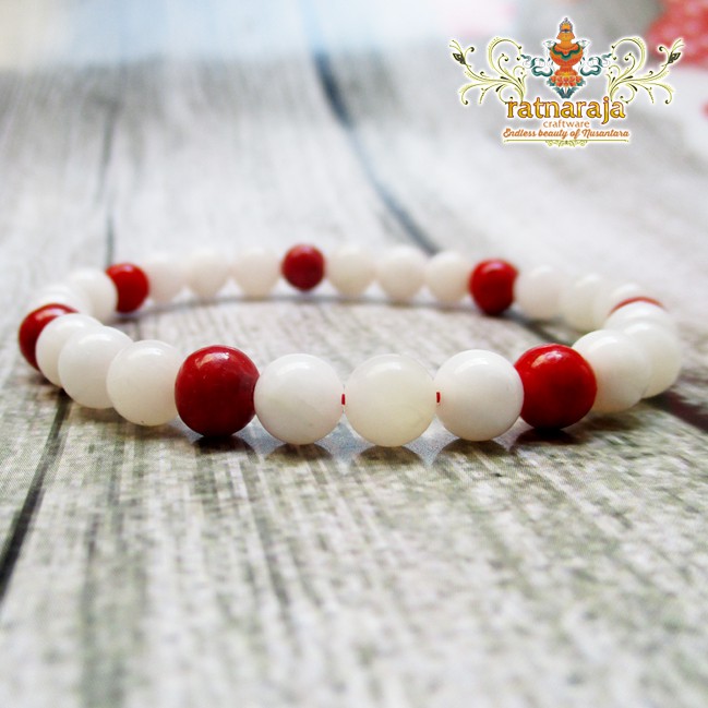 Gelang Batu White Shell 6 mm With Red Coral