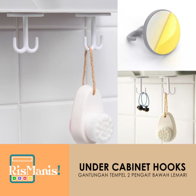 UNDER CABINET HOOKS - Gantungan Tempel Bawah Meja Kerja Hanger 2 Pengait Gantung Laci Lemari Dapur
