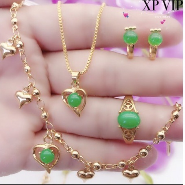 Xuping set perhiasan lapis mas 24k permata giok asli star+