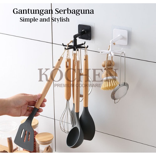 MYKOCHEN.INA Gantungan Spatula 6 Hook Tanpa Bor dan Paku Peralatan Dapur Putar 360 Derajat Serbaguna Multifungsi Cantolan Kait Alat Mandi Dinding Sutil Gantungan Kunci