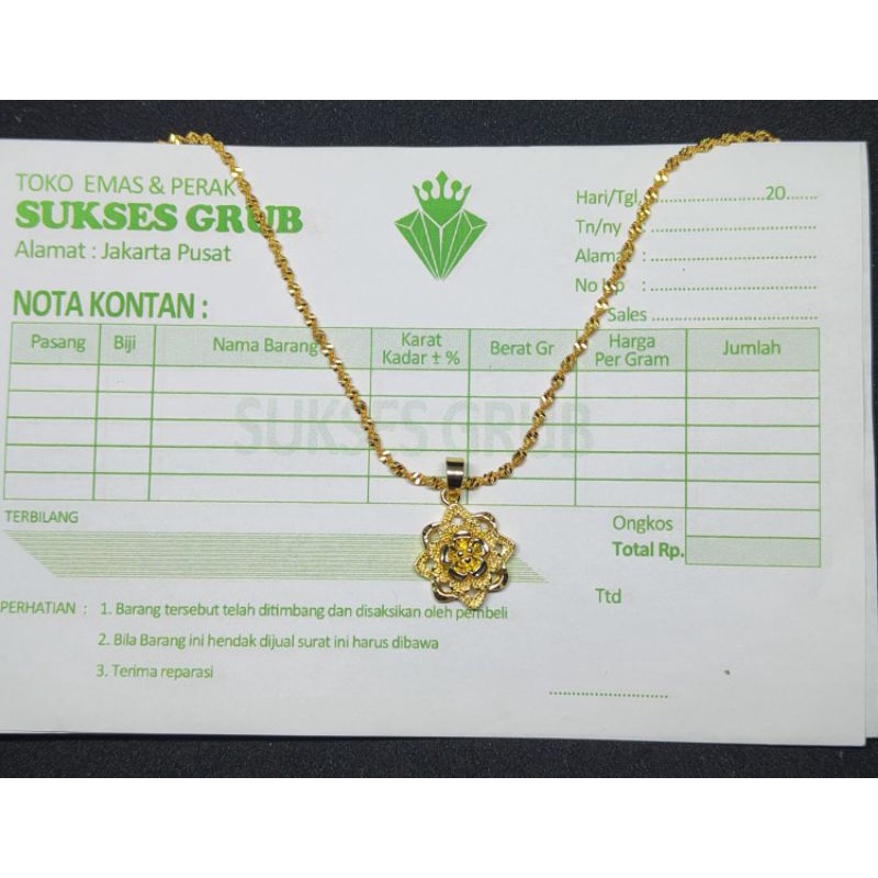 realpick kalung ulir dengan liontin bunga mawar berlapis emas 24k sangat mewah