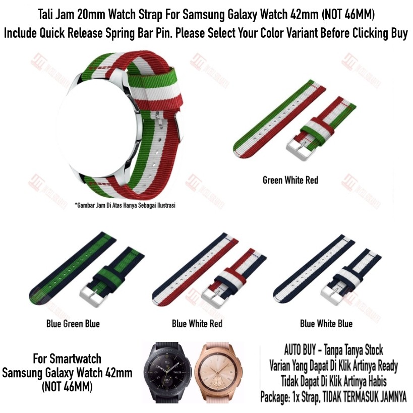 Tali Jam 20mm Watch Strap Samsung Galaxy Watch 42mm (NOT 46MM) - Nylon 3 Baris Quick Release