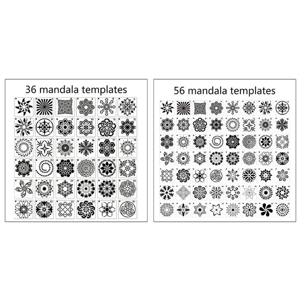 ELEGANT 36/56pcs Painting Stencils Painted Decor Drawing Tool Mandala Pattern Wall Paper Stencils Painting Template DIY Scrapbooking Craft Card Making Album Decorative Hollow