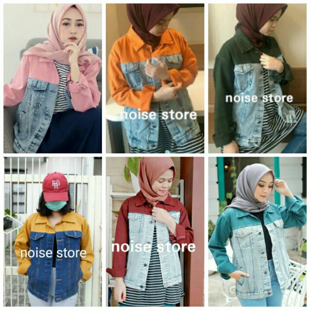 Jaket Jeans 2tone Pink, Army, Mustard, Orange, Tosca, Maroon, Navy Premium Quality