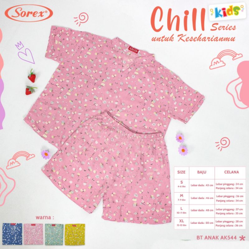 Sorex Kids AK 544 Baju Tidur baby doll Anak perempuan  1 Set Atasan + Celana Pendek Chill Series Piyama Freesize