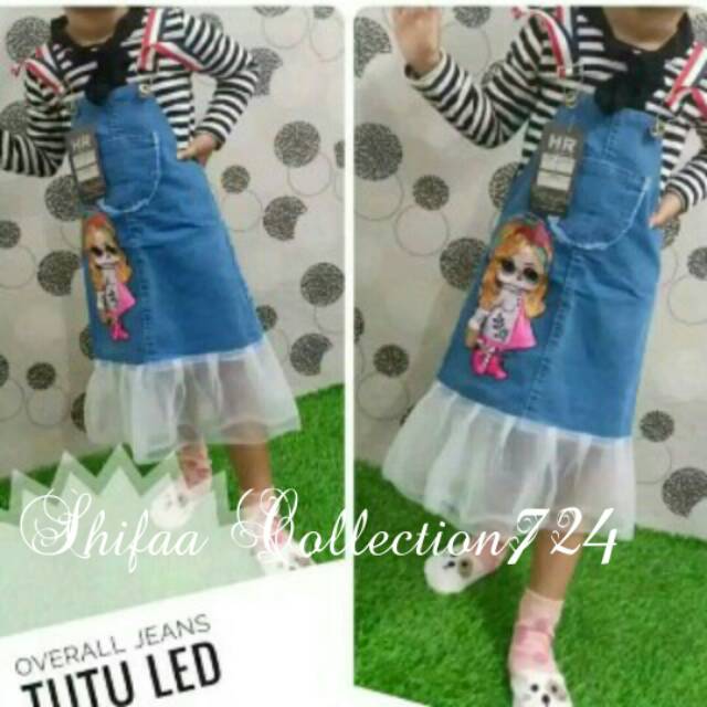 Baju Jeans Over all anak&quot; Boneka LED Bahan Soft Jeans 6 Ons ukuran 6 (OVa)