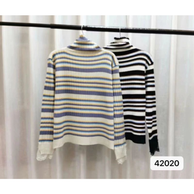 Sweater Top Turtleneck Stripes Knit Import TM (42020)