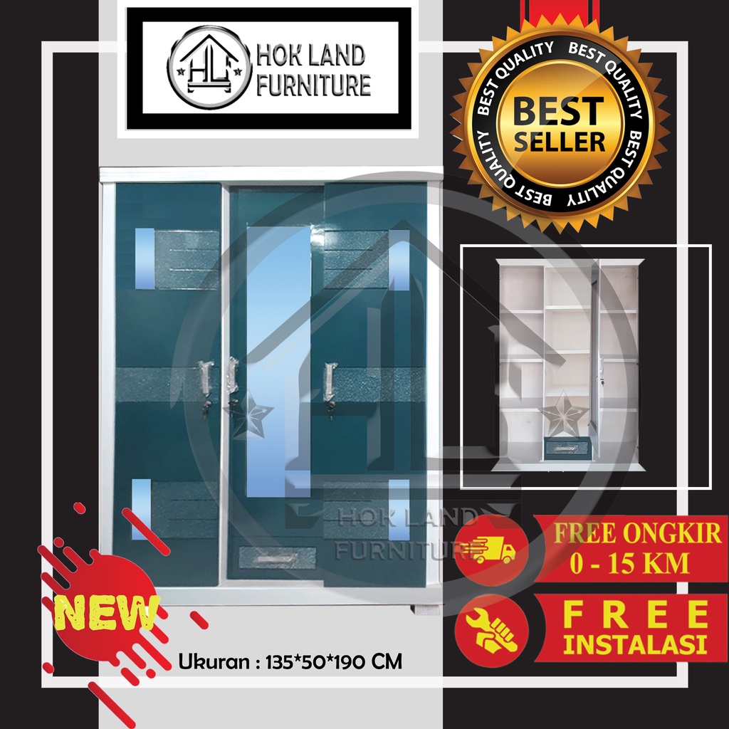 Lemari Pakaian buka tutup minimalis / Lemari Baju Kayu Triplek Engsel 3 Pintu / LE62