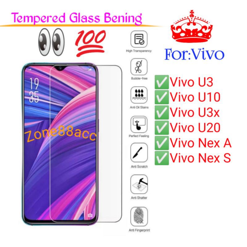 Vivo U3 U10 U3x U20 NexA Nexs Nex A Nex s Antigores Bening Tempered Glass Screen protector TG