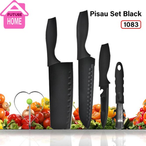 Set Pisau Dapur 5 Pcs Hitam Buck-I Pisau Set 5 In 1 pisau set tajam