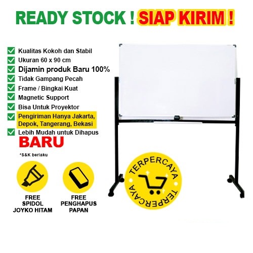 

Whiteboard / Papan Tulis Magnetic SAKANA 60x90 cm ( Double Face Kaki )