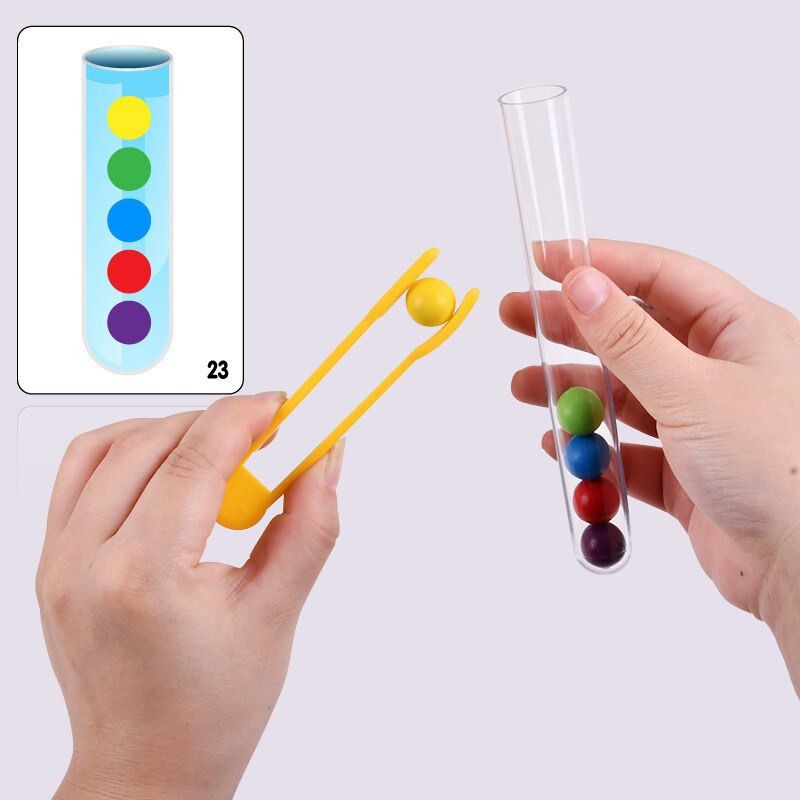 Preschool Toy Mainan Edukasi Sensori Motorik Anak Montessori Bahan Kayu Sorting Colorful Beads Wooden Tube Children Toy Mainan Manik Bola Warna Warni Asah Otak Brain Games Kado Ulang Tahun Ultah Anak Balita Paud TK Kindergarten