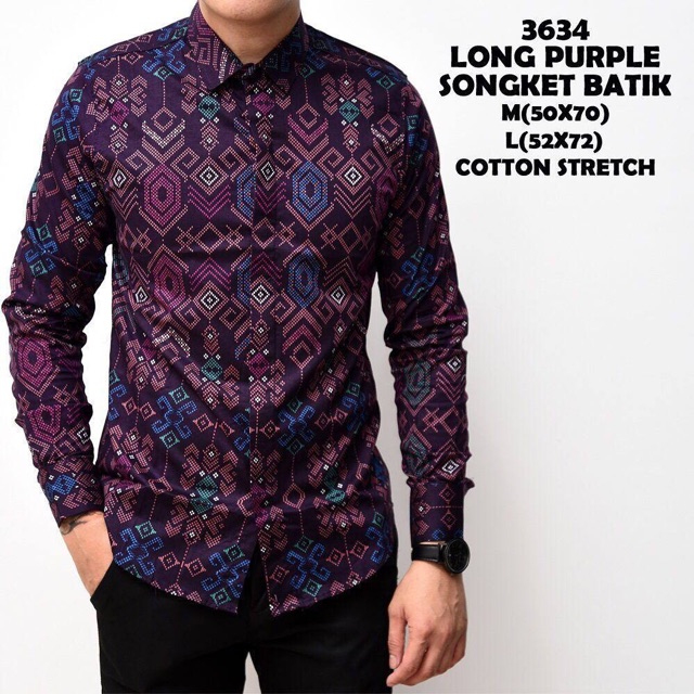 Kemeja pria batik songket lengan panjang cowok slimfit