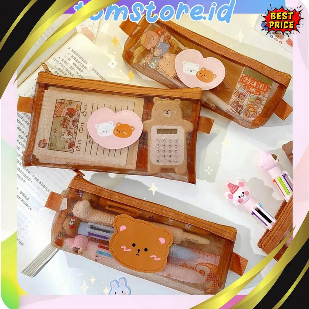 

KHUSUS TOMSTOREID Tempat Pensil Zipper Coklat Motif Beruang Dompet Pensil Coklat Lucu Motif Bear Tempat Makeup Teddy Brown Model Jaring Transparan dan Multicolour Cute S93