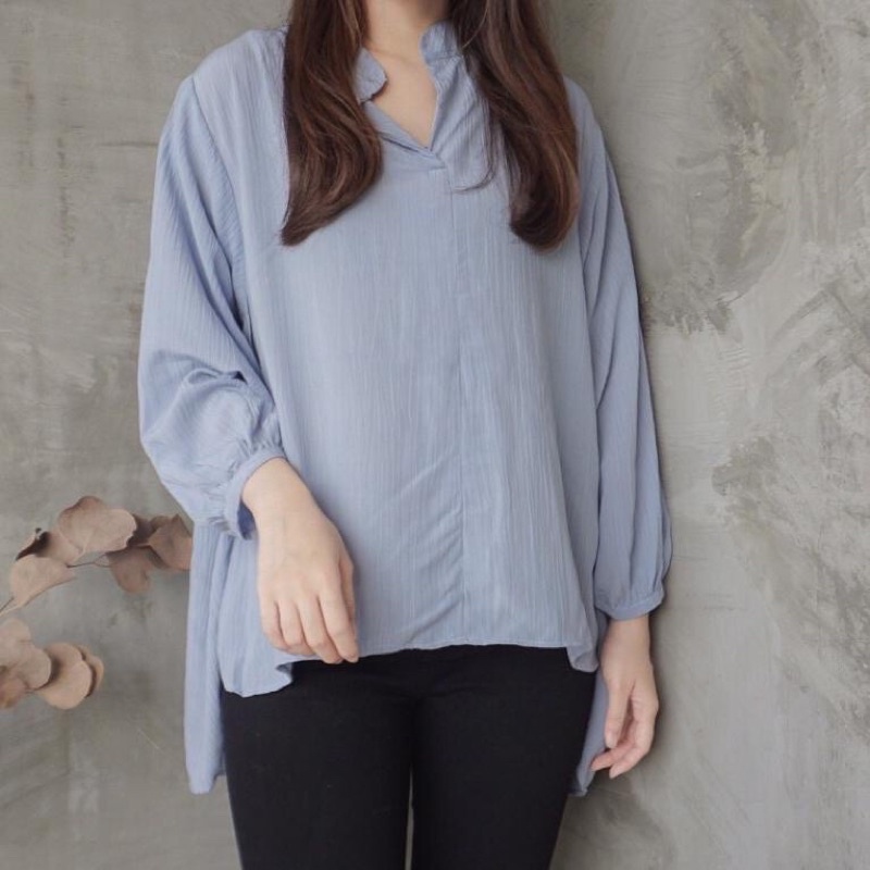 Blouse Wanita V Neck / Blouse Korean Style Rayon Crincle Premium-NAMY GREY