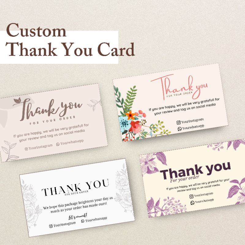 Thank You Card Flower, Custom thank you card, Thank You Card Olshop, Terimakasih Olshop