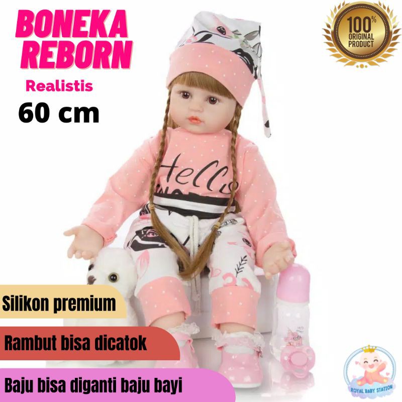 Boneka Bayi Reborn Premium Cantik 60 cm Rambut Panjang Original