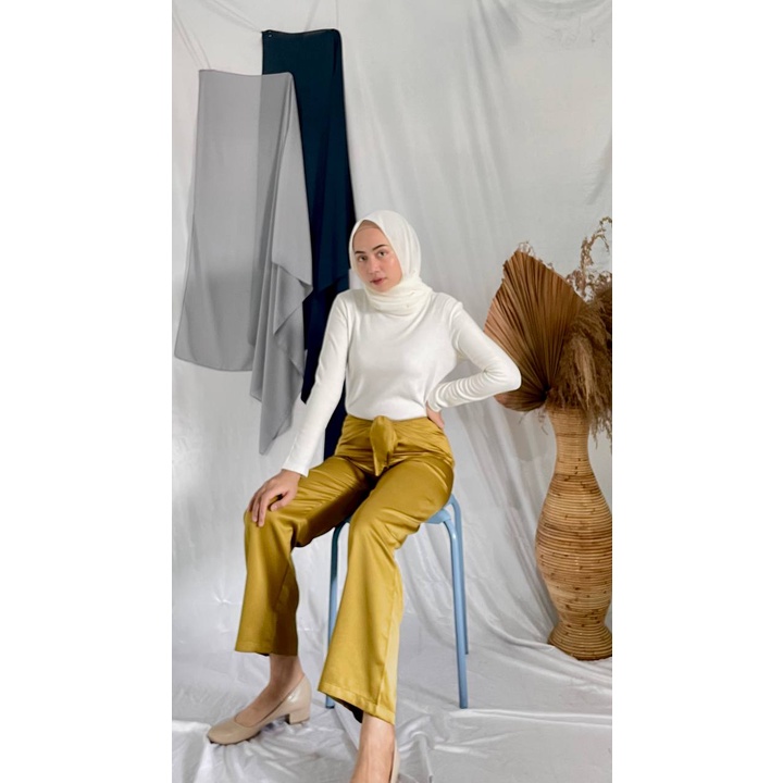 Bloom Kulot Tali Celana satin Ikat Wrap Pants Korean Style Kondangan Bahan Polos