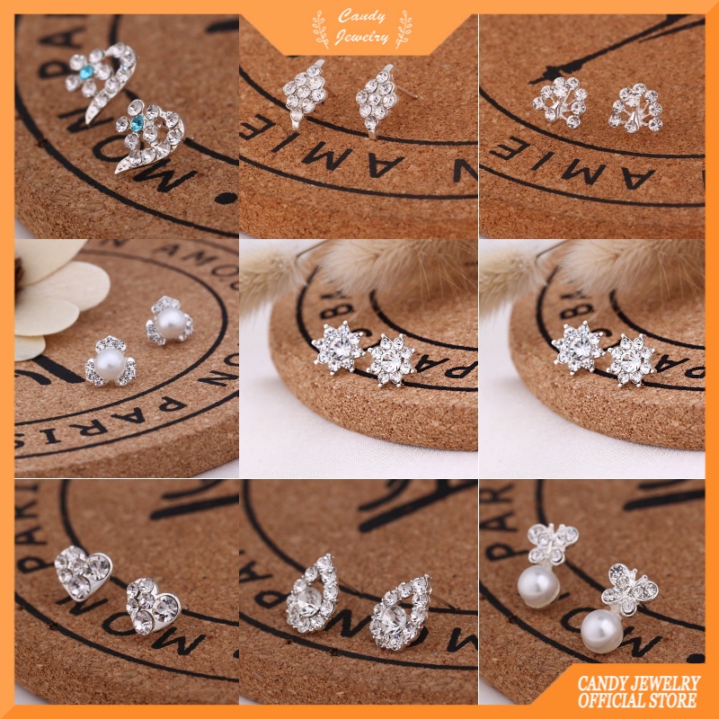 Anting Stud Mutiara Berlian Imitasi Bentuk Bintang Hati Beruang Butterfly Waterdrop Untuk Wanita