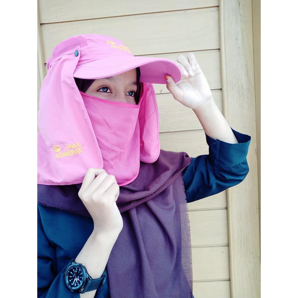 Topi Masker Cewek Warna Pink / Topi Masker jack wolfskin