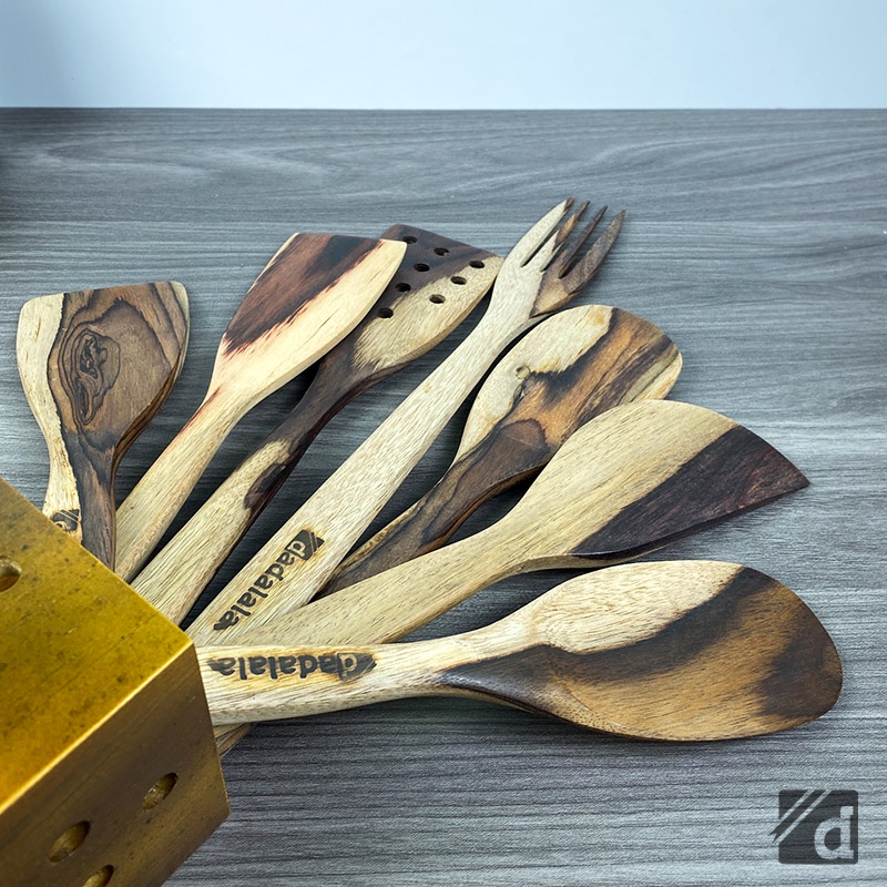 DADALALA Spatula Kayu 1 Set isi 7 Bahan Kayu Sonokeling + Wadah Serbaguna Premium