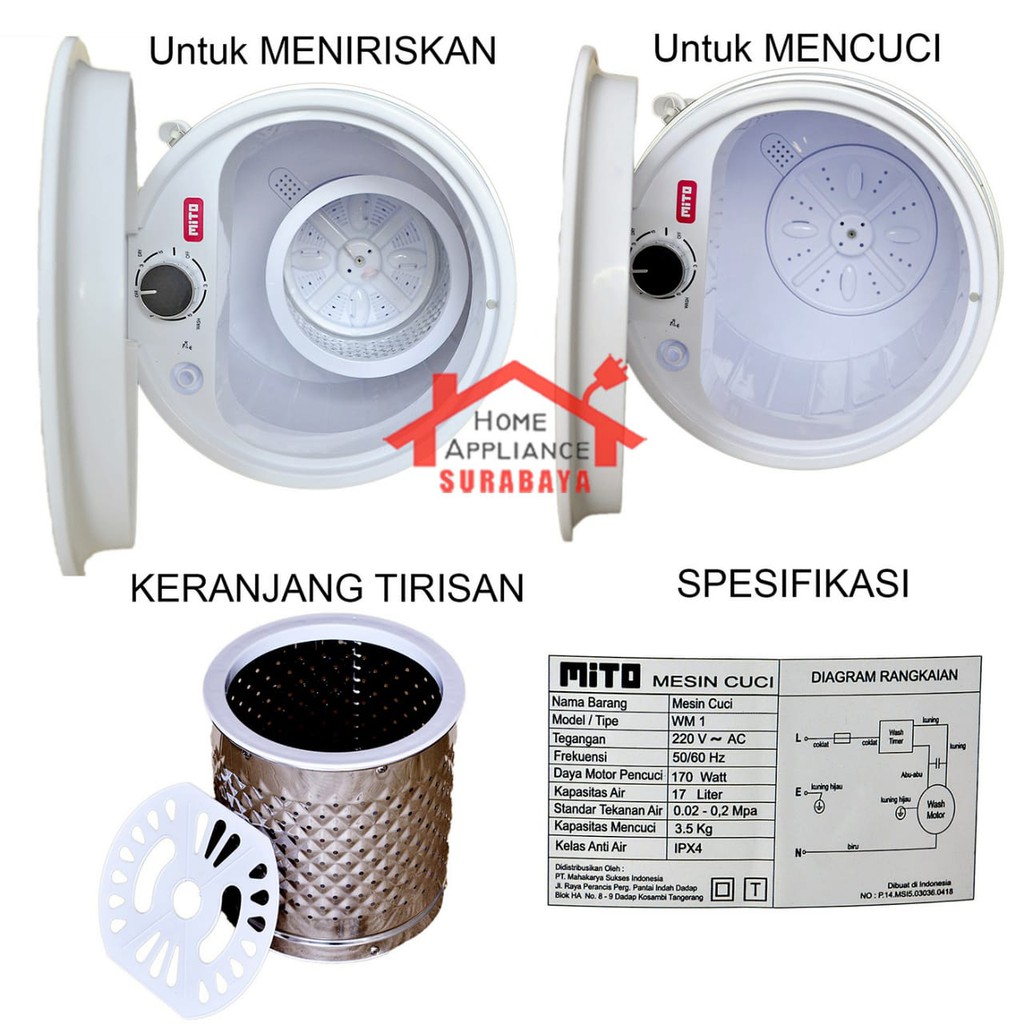 Mesin Cuci MITO MITOCHIBA Mini Kapastias 3.5 KG WM-1 / WM1 / WM 1