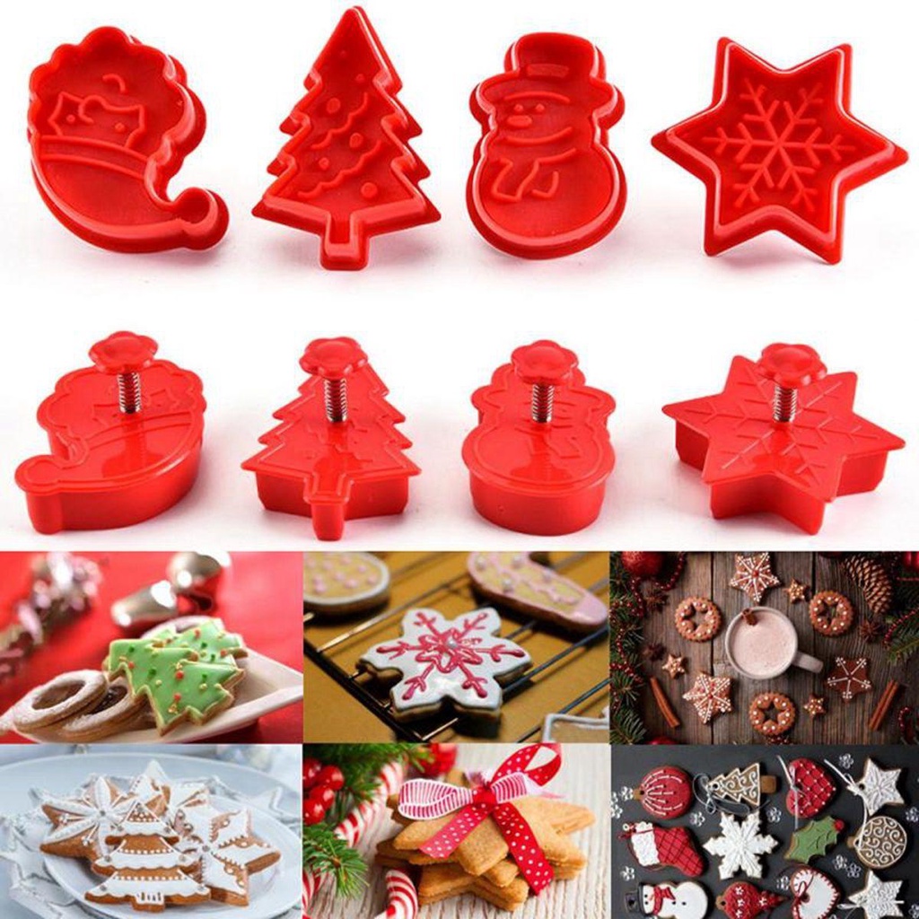 [Elegan] Cookie Cutters Set Fondant Sugarcraft Lucu DIY Baking Tools Plunger Dekorasi Natal