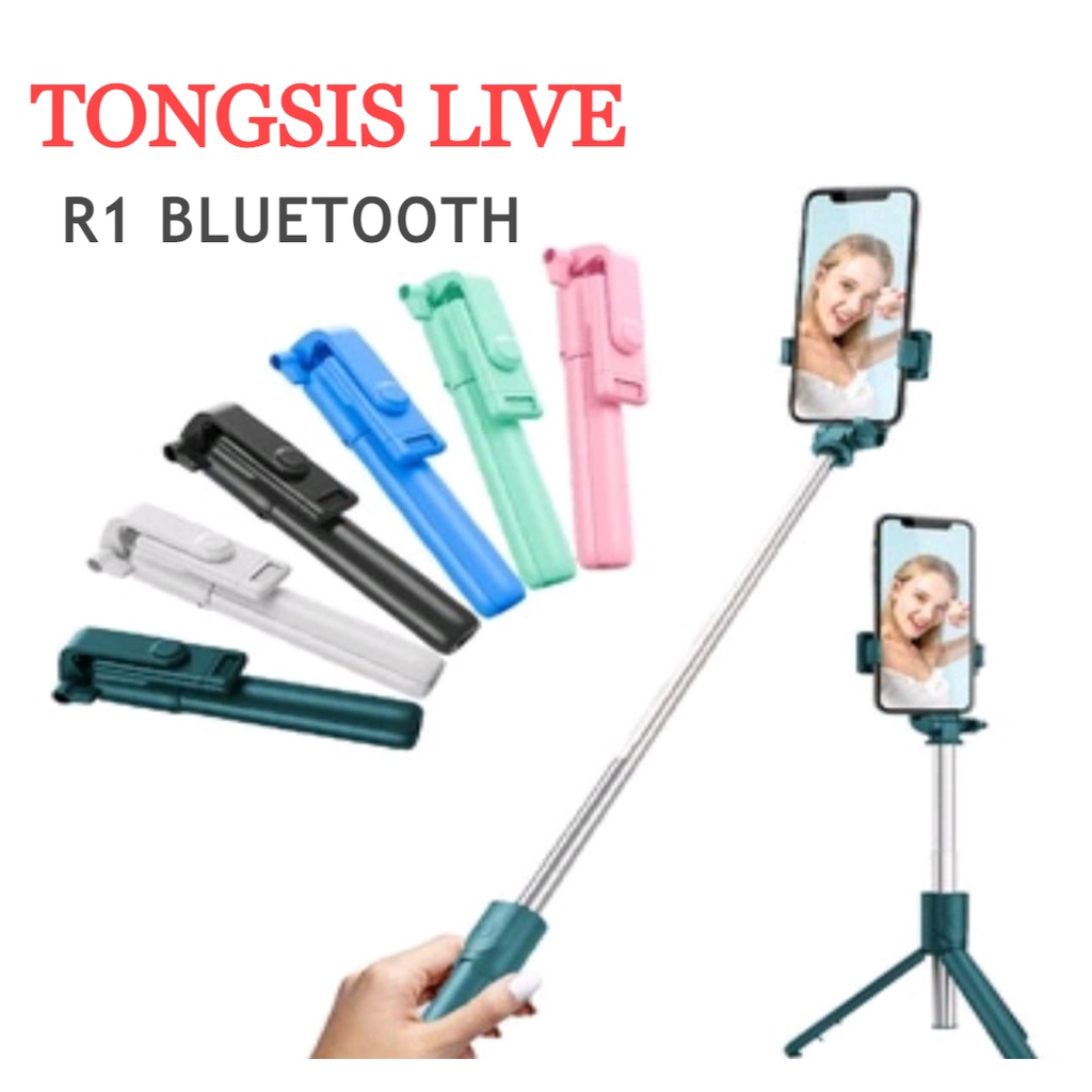 Tripod Tongsis R1 Macaron Bluetooth Wireless Remote Control 360 Derajat-Tripod Tongsis R1 Selfie Stick Bluetooth Shutter Macaron 3IN1 Multifungsi Tripod Magic Selfie Stick Remote+Phone Holder Tongsis