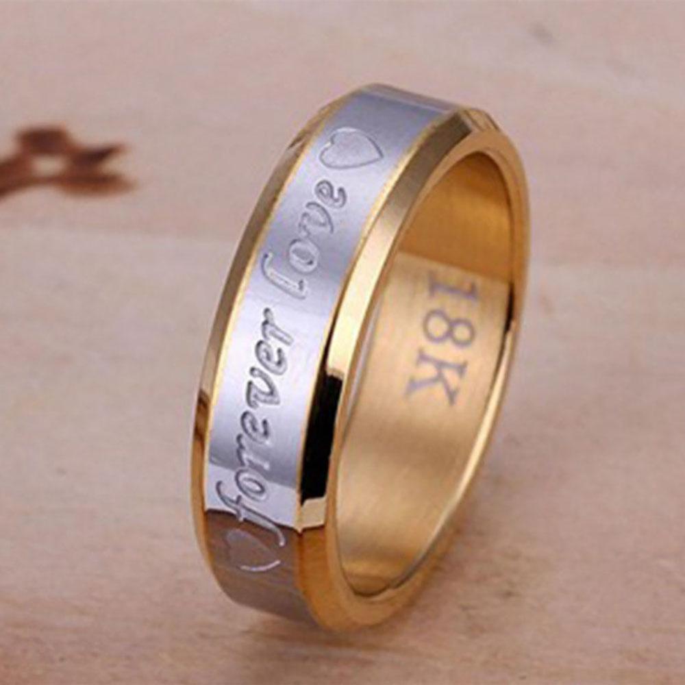 Timekey Cincin Kawin / Tunangan Motif Tulisan Forever Love 18K Gold / Silver Untuk Pasangan / Pria / Wanita A2K9