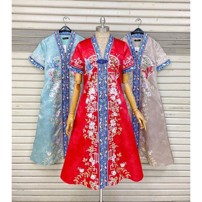 Nara Peacok Cheongsam/Dress Sangjit Wanita/Baju Imlek