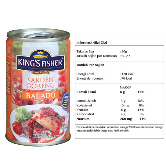 

ds20112s King'S Fisher Sarden Goreng Rasa Balado Makanan Kaleng 425 G Xa20X1