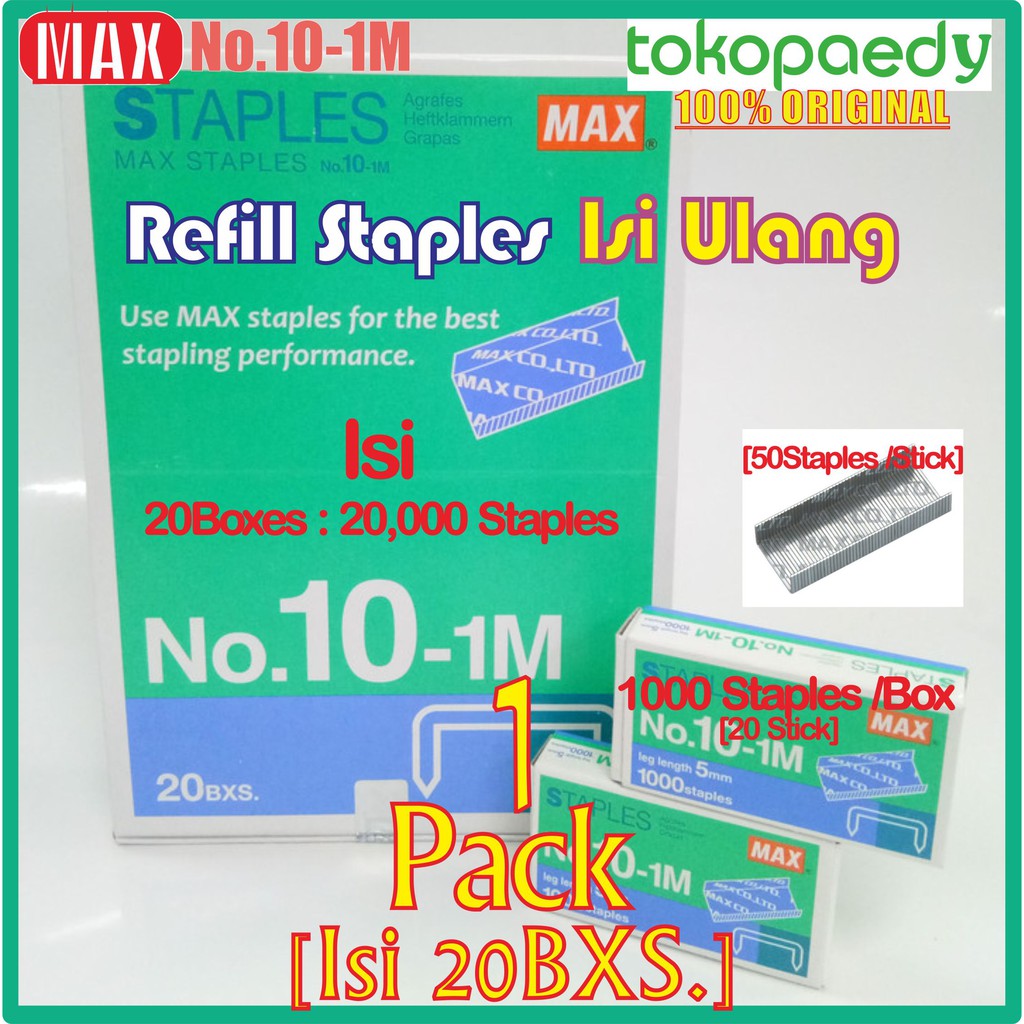 

[PER PACK] MAX Isi Ulang / Refill Staples - No 10-1 M / Isi 20 Boxes / MAX Co. Japan ORIGINAL Pack