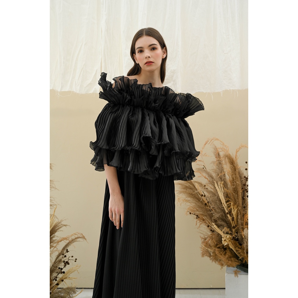 Trilogy Set Black -Flower Endurance Coll -KIMONO ROBE PENGANTIN /RUFFLE/Penutup Dada / Kemben