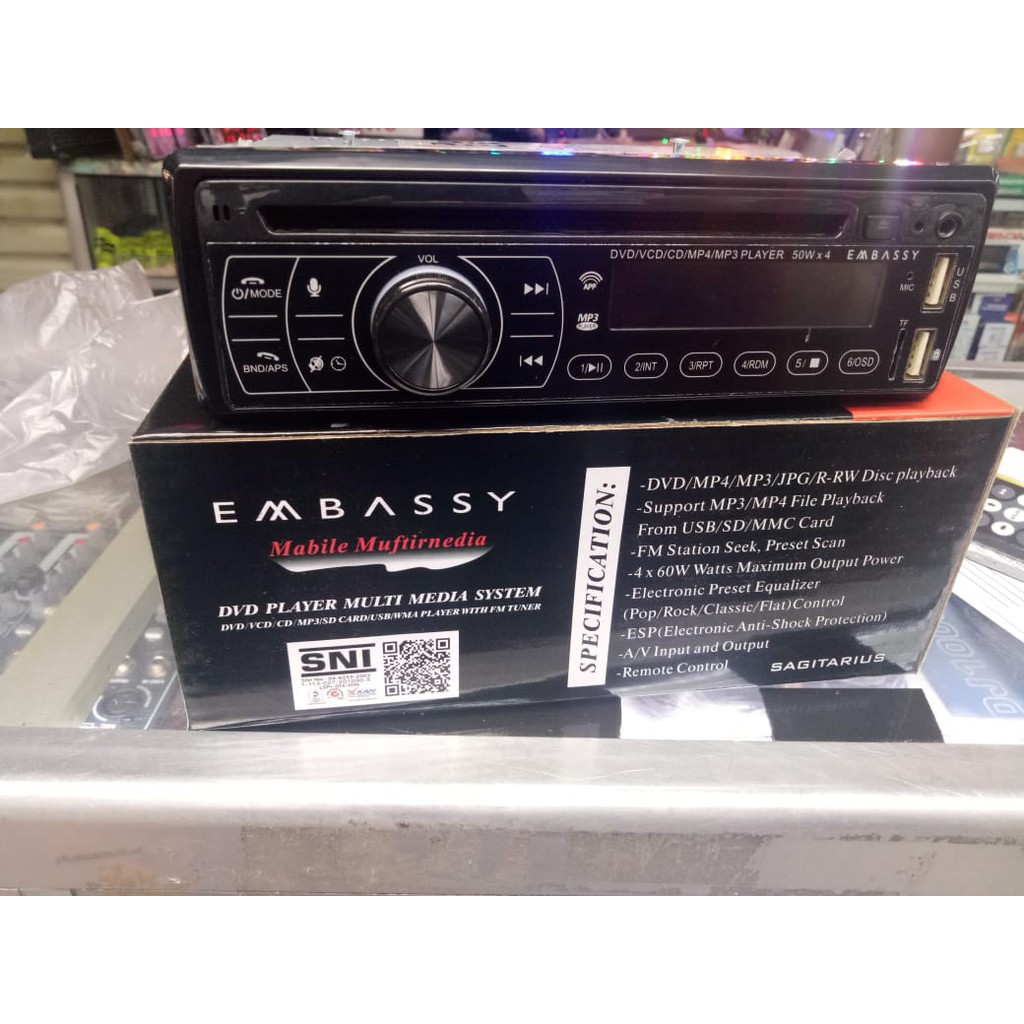 dvd mobil EMBASSY dvd usb sd radio baca kaset bandel tahan panas