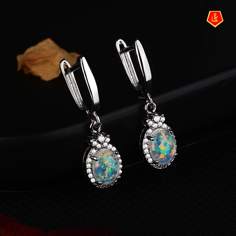 [Ready Stock]Simple Fashion Opal Full Diamond Earrings