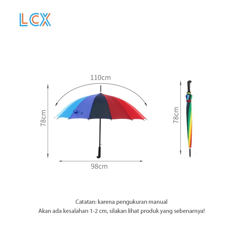 LCX Payung Pelangi 128cm 16warna Rainbow Anak Jas Hujan Tenda Taman VS-103