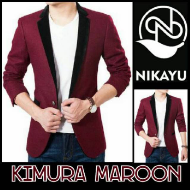 BLEZER PRIA merah list hitam, BLEZER KOREA, JAS RESMI, JAS KERJA, JAS NIKAH