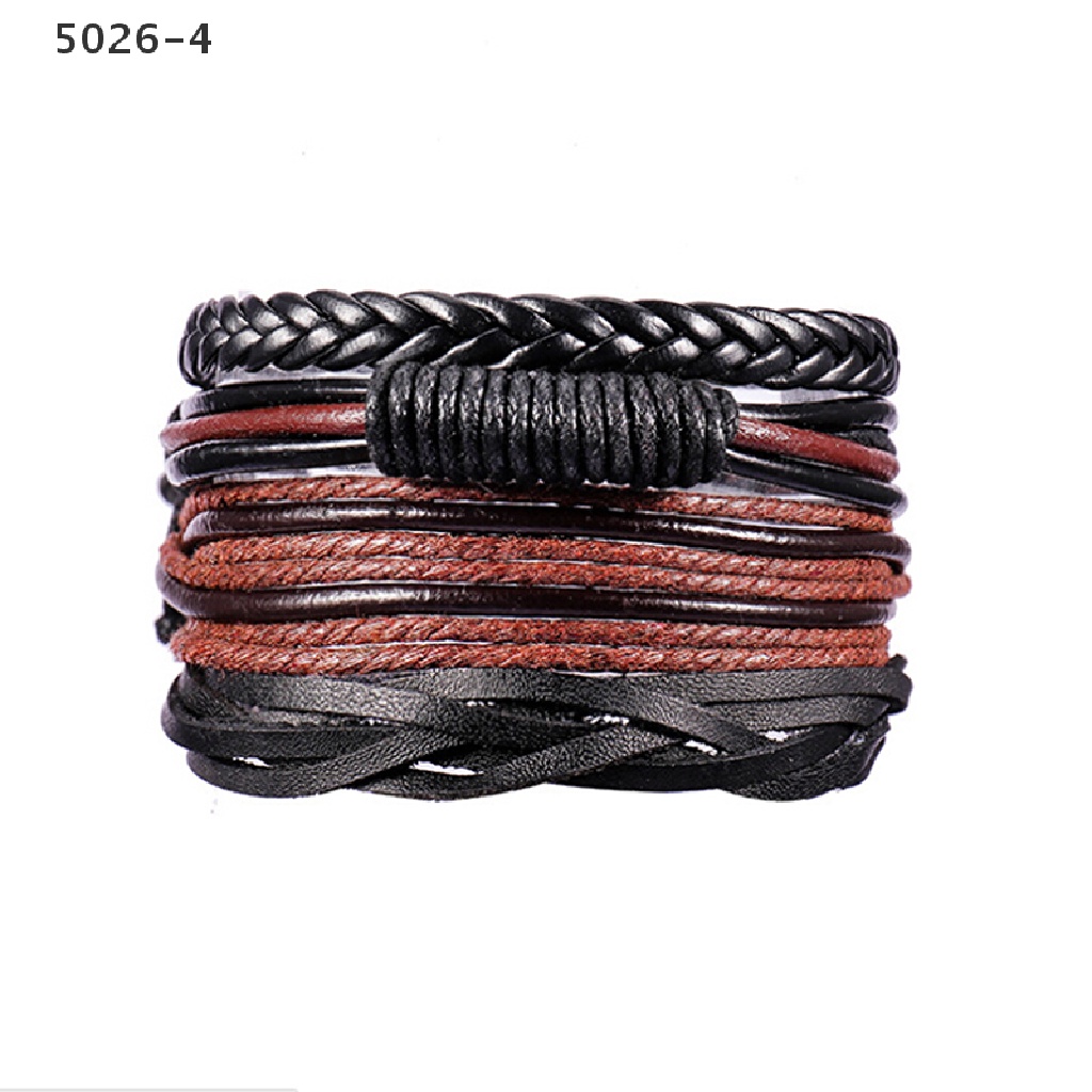 5026-4 4PCS Gelang Tangan Strap Kulit Kepang Handmade Untuk Pria