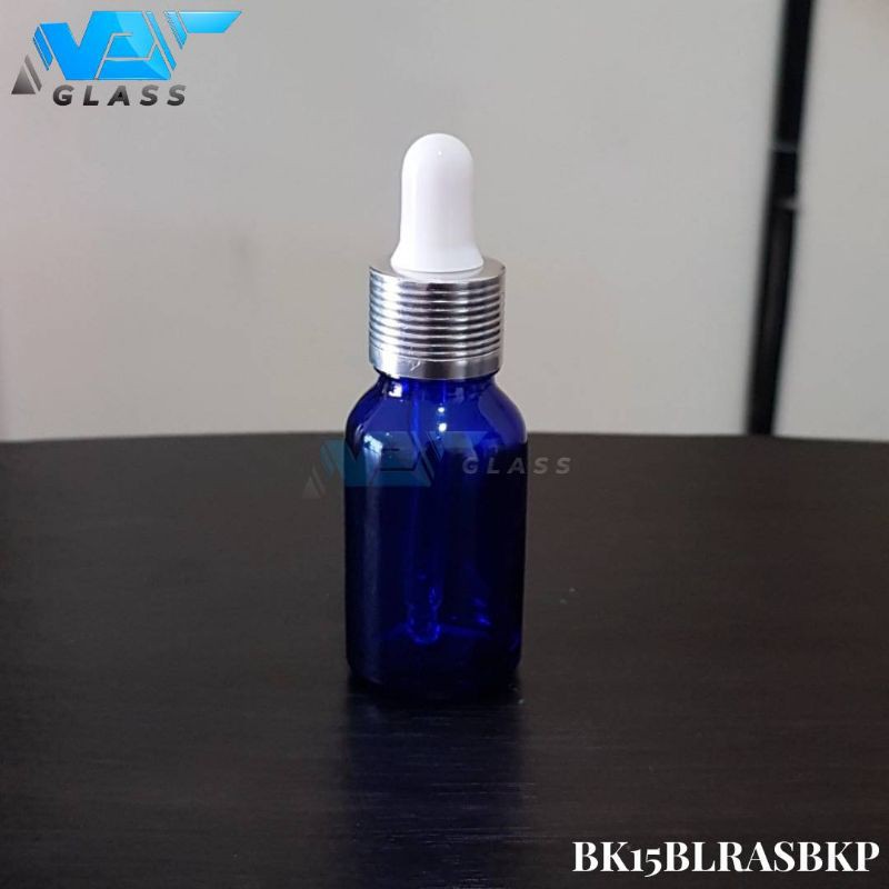 botol kaca pipet 15ml biru - ring almunium silver bergaris