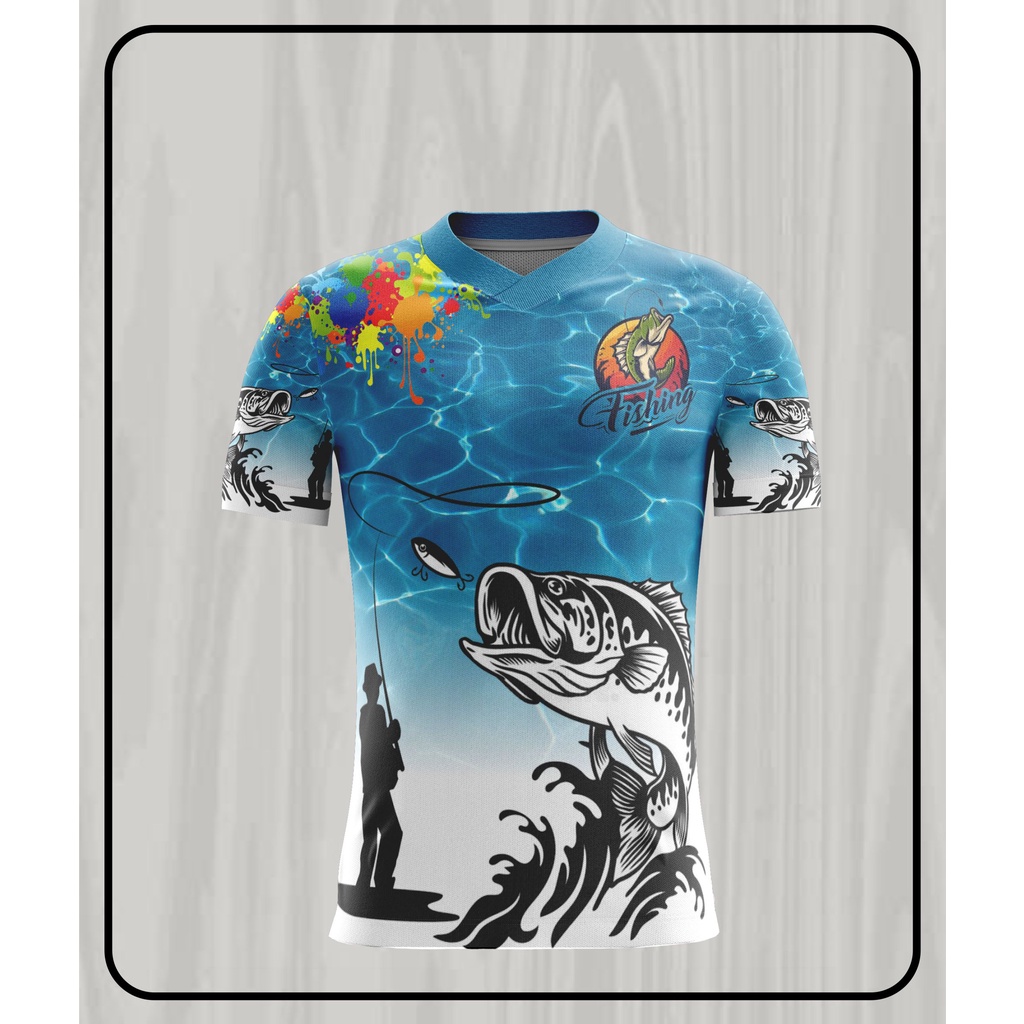 Jersey Mancing Mania lengan pendek full printing Tshirt fishing custom nama dan logo gratis