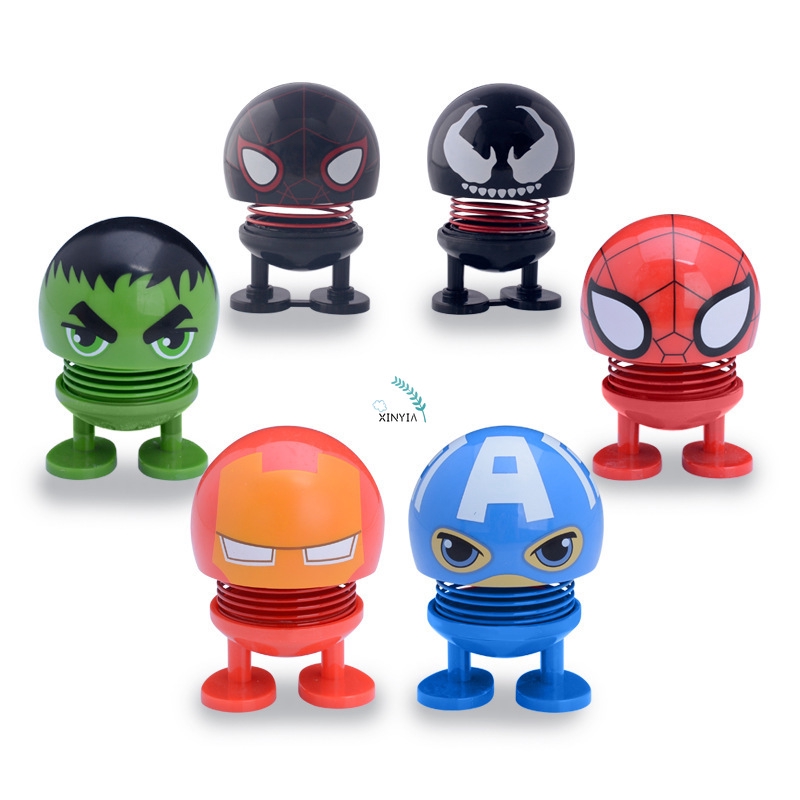 Boneka Per Motif Kepala Iron Man/Captain America/Venom/Hulk/Spiderman Tempel di Dashboard Mobil