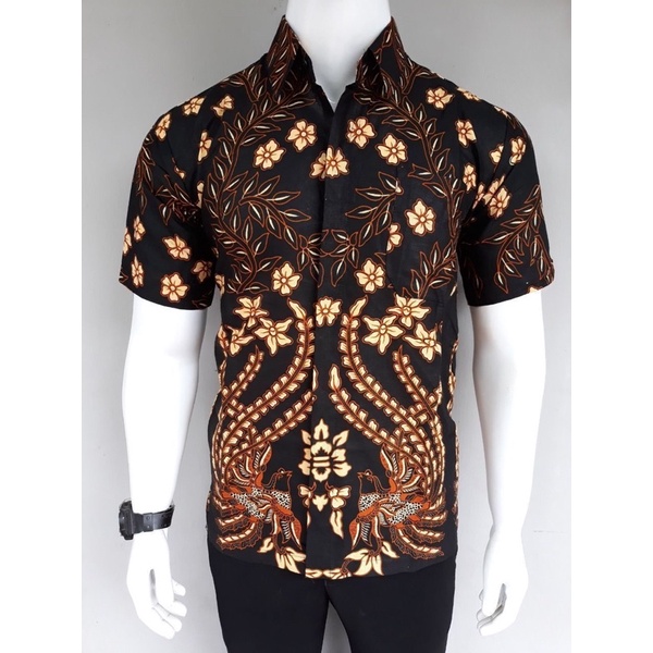 BSWART Batik HRB026 kenongo Hem Pendek anjani biru Pekalongan M L XL XXL Batik Pria MURAH Modern Grosir