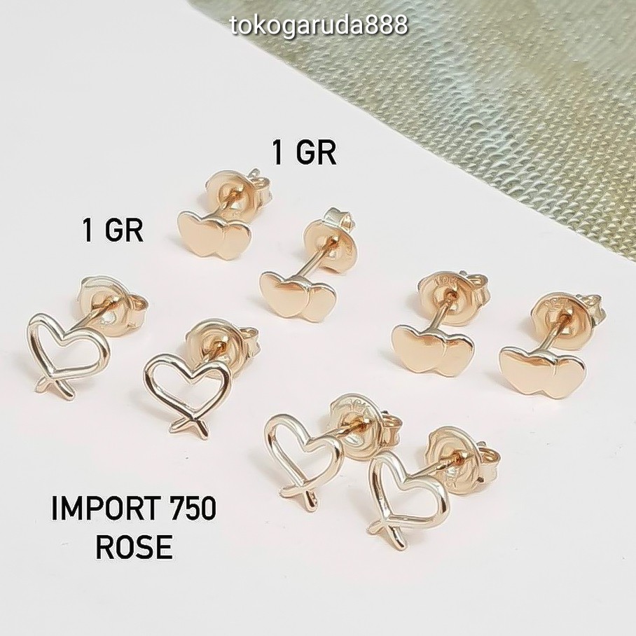 Anting duduk anak dan dewasa emas asli kadar 750 75% 22 17k cake love permata snow giwang kerabu paku cucuk stud