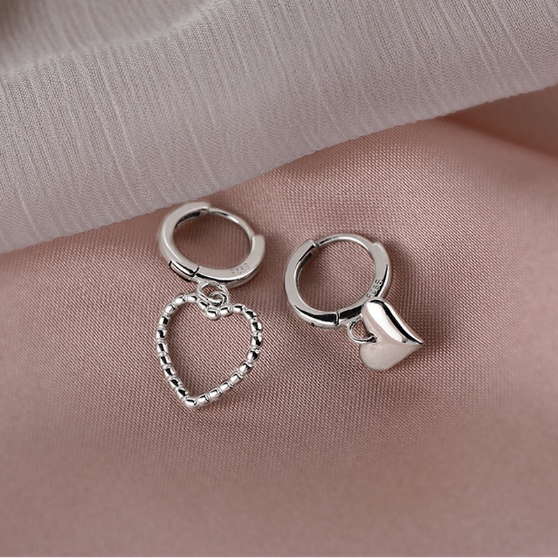 We Flower 1 Pair s925 Silver Big Small Heart Hoop Earrings for Women Girls Chic Fashion Ear Jewelry