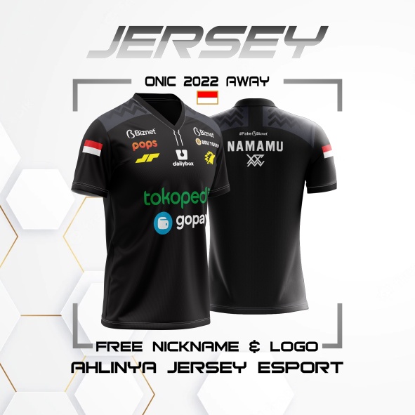 JERSEY KAOS ONIC ESPORT HITAM TERBARU 2022 FREE CUSTOM NICKNAME TERBAIK