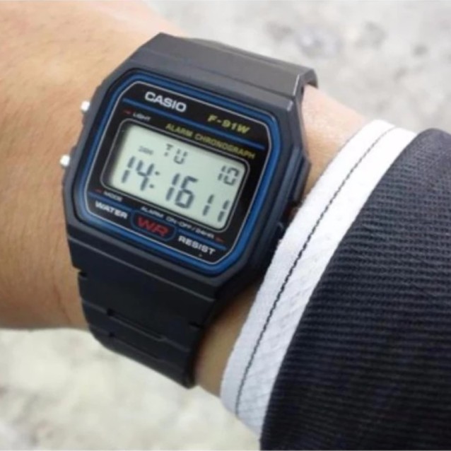 Casio Original F-91W-1D / F-91W-3D / F91W-1DG / F91WG-9Q Jam Tangan Pria Digital Karet Hitam