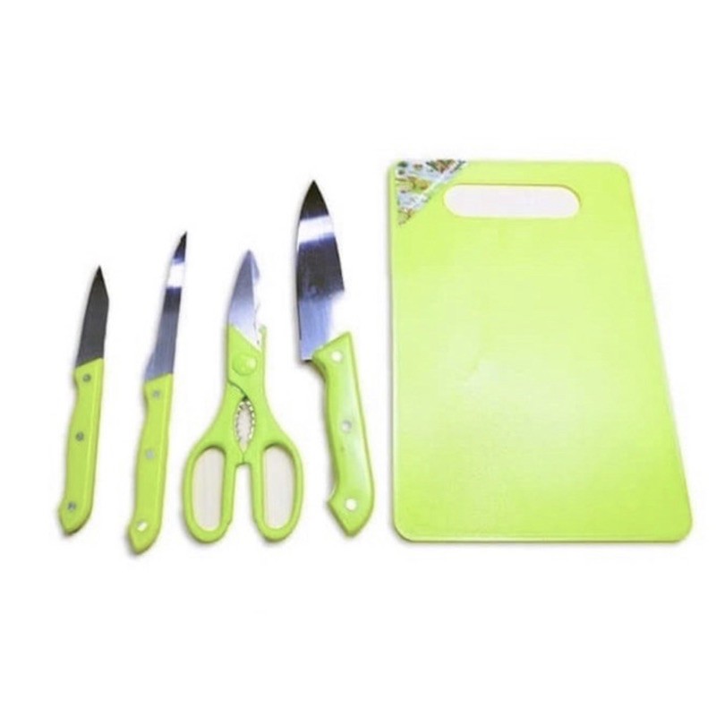 Pisau dapur + Talenan + Gunting dapur &amp; Cutting board 5in1 -Pisau