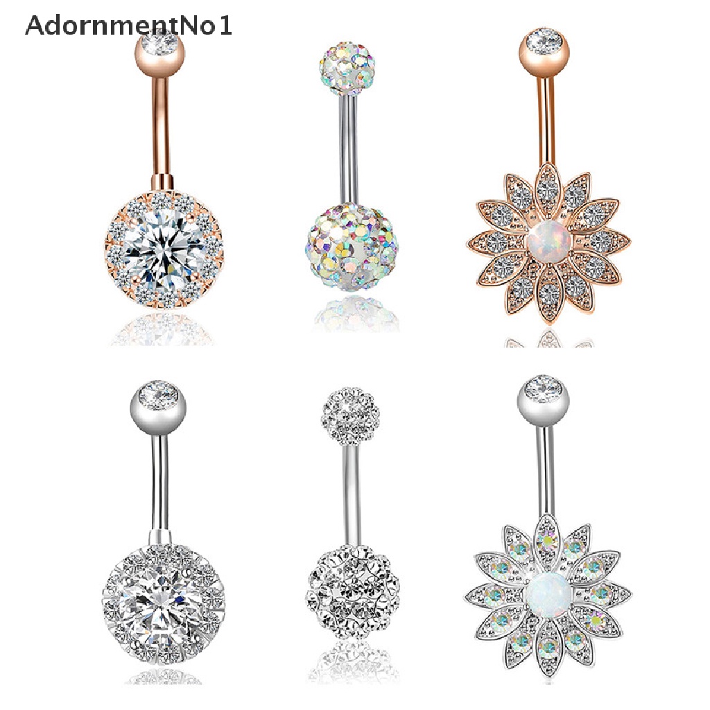 (AdornmentNo1) 3pcs / Set Cincin Tindik Pusar Bahan Stainless Steel Hias Kristal Opal Untuk Wanita